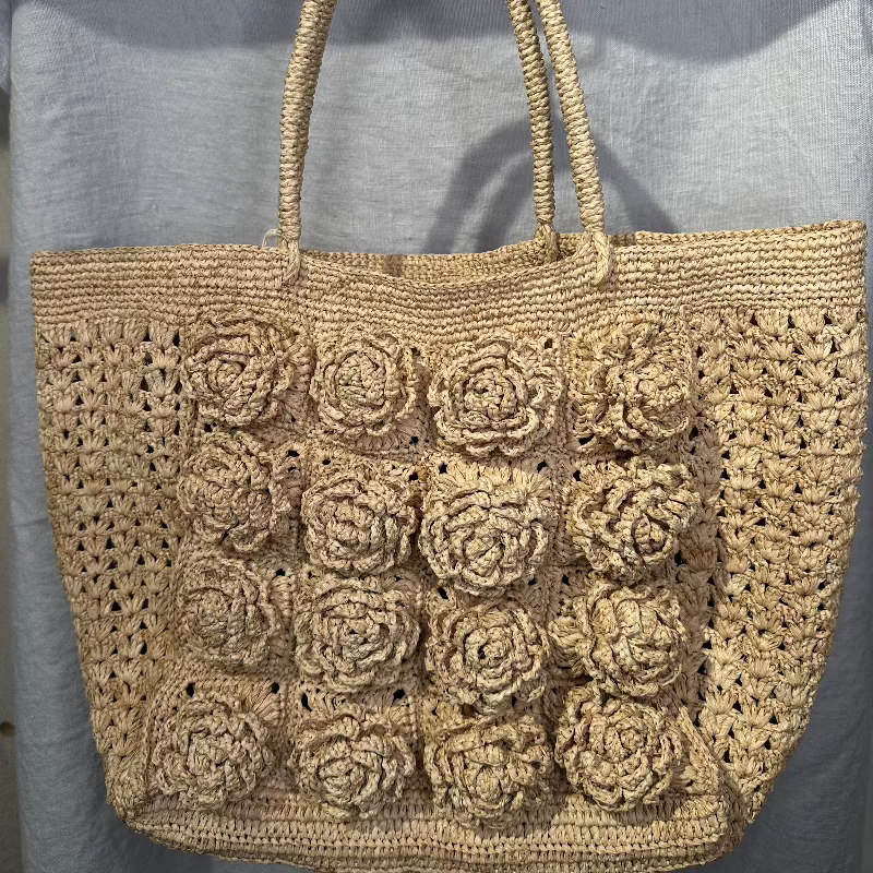 Taske - med roser - 100% raffia
