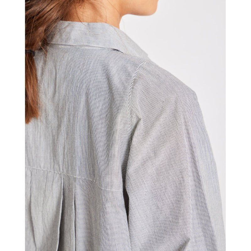 Bella - Raglan L/S poplin shirt - Mørkegrå/Ecru Stribet - Nordic Home Living