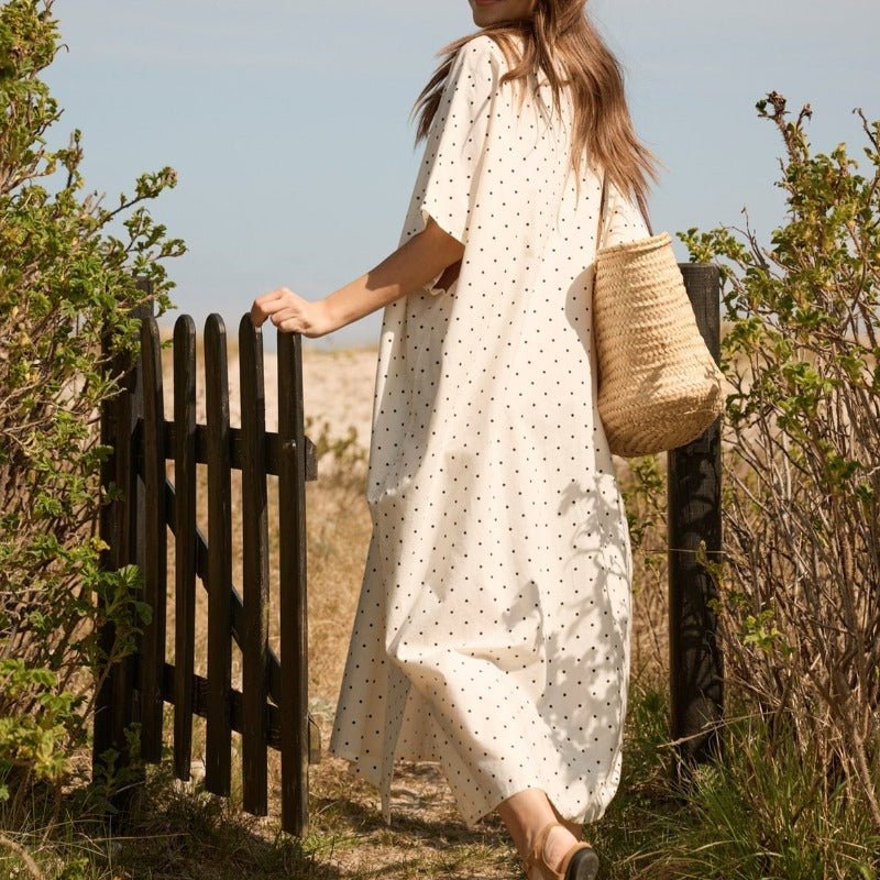 Kaftan - ocean kaftan - ecru/black dots | moshi moshi mind - Nordic Home Living