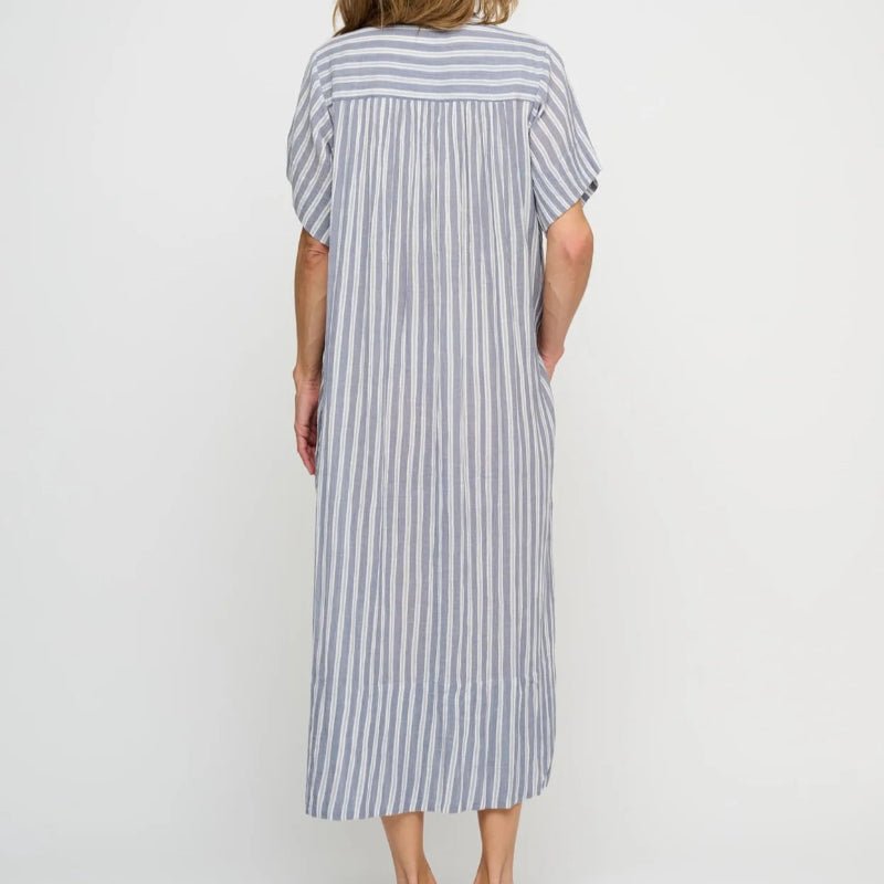 Skjortekjole - June - Sea blue/ecru - Nordic Home Living