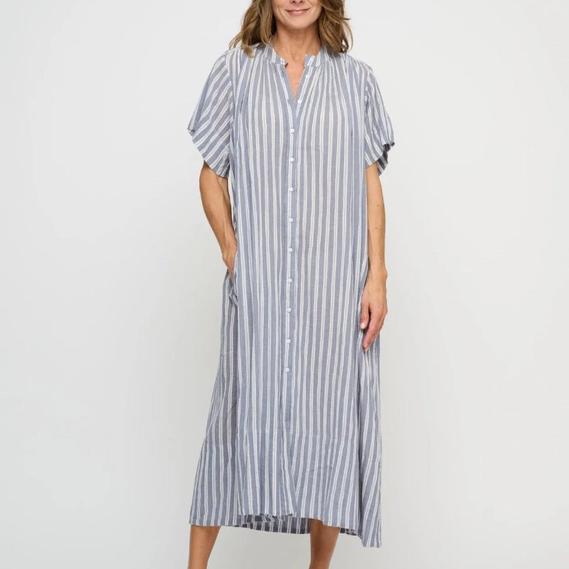 Skjortekjole - June - Sea blue/ecru - Nordic Home Living