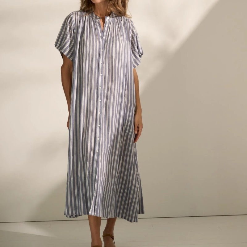 Skjortekjole - June - Sea blue/ecru - Nordic Home Living