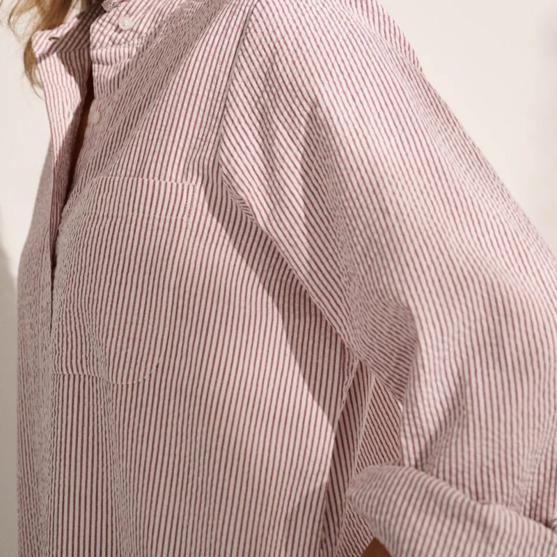 Skjortekjole - Reason - Hvid/magenta - Nordic Home Living