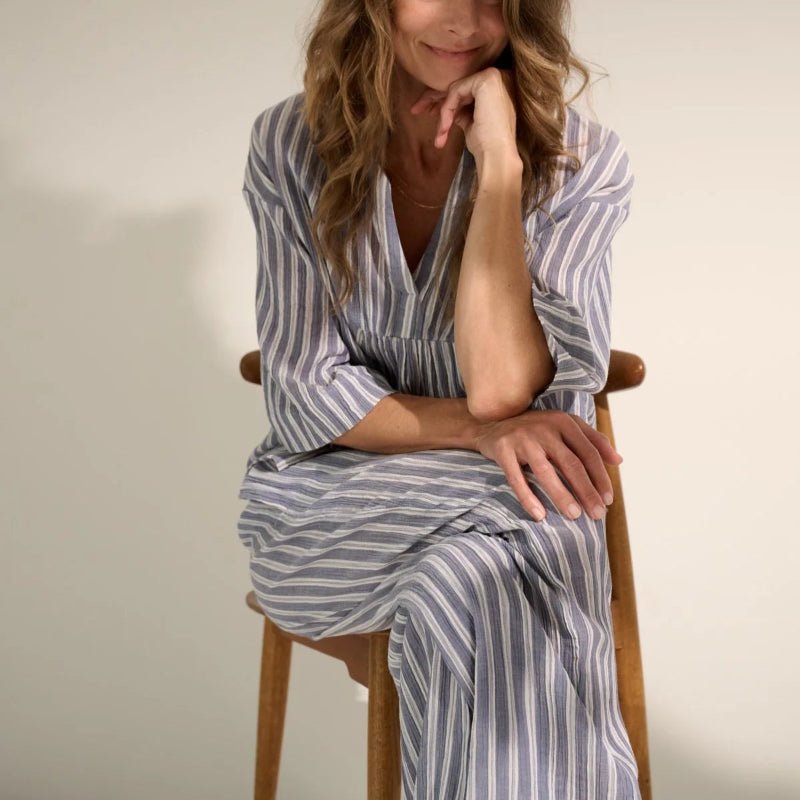 Slow pants - stripe - sea blue/ecru - Nordic Home Living