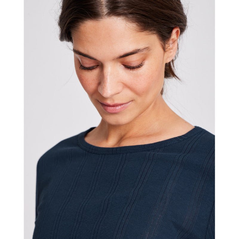 Thyra - L/S Cotton top - Drop needle - Denim blue - Nordic Home Living