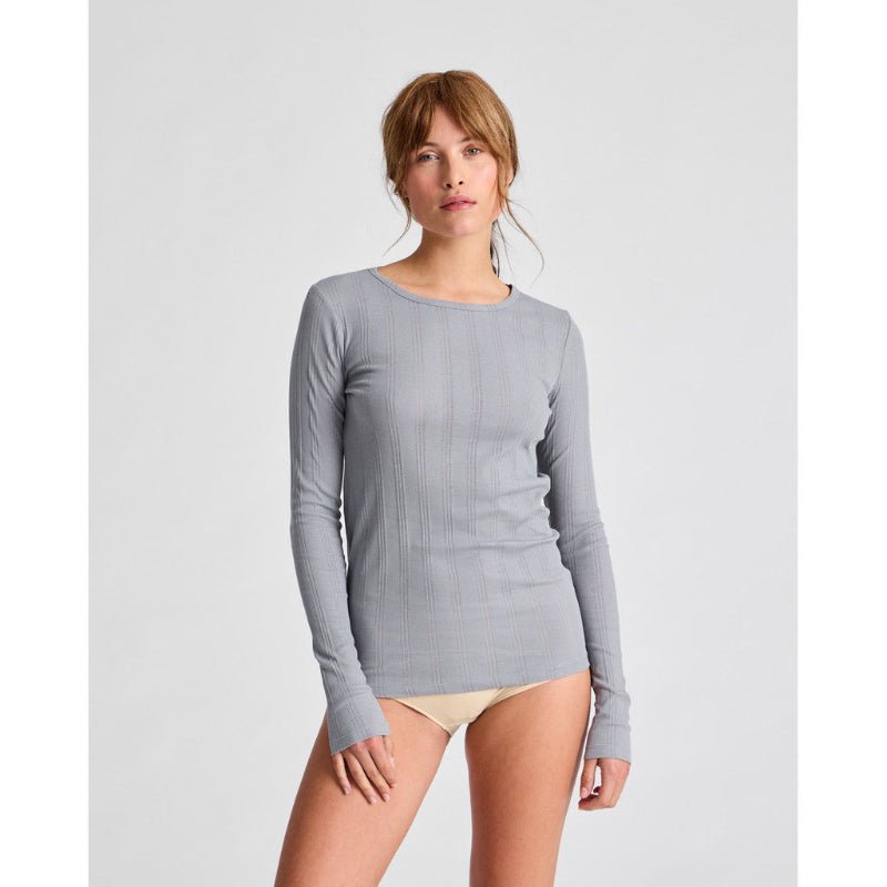 Thyra - L/S Cotton top - Drop needle - Monument - Nordic Home Living