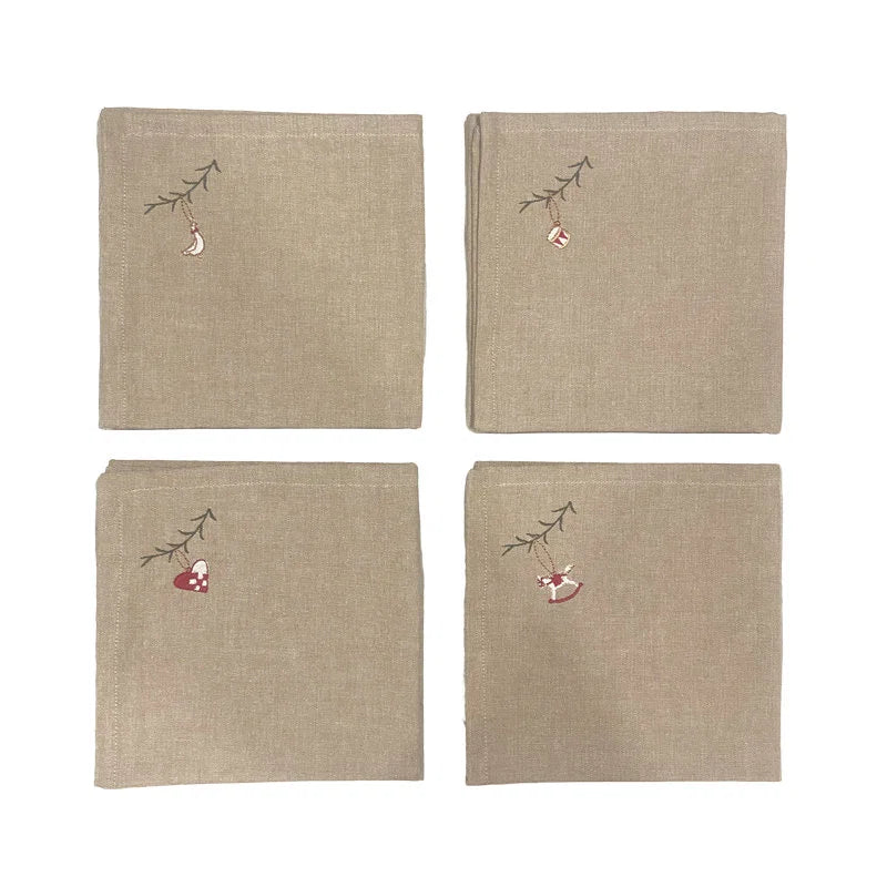 Mundserviet m/broderi s/4 40x40cm bomuld
