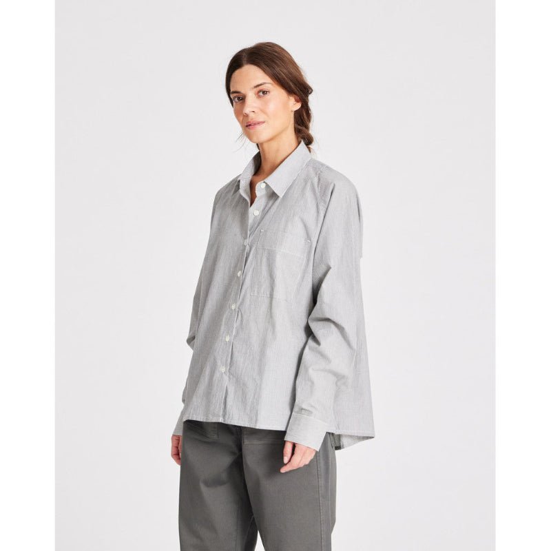 Bella - Raglan L/S poplin shirt - Mørkegrå/Ecru Stribet - Nordic Home Living