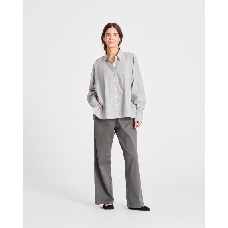 Bella - Raglan L/S poplin shirt - Mørkegrå/Ecru Stribet - Nordic Home Living