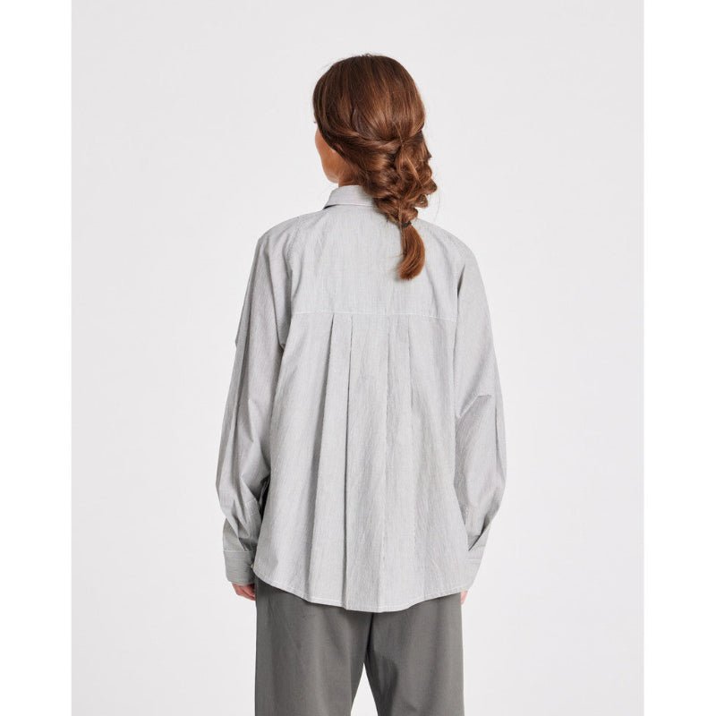 Bella - Raglan L/S poplin shirt - Mørkegrå/Ecru Stribet - Nordic Home Living