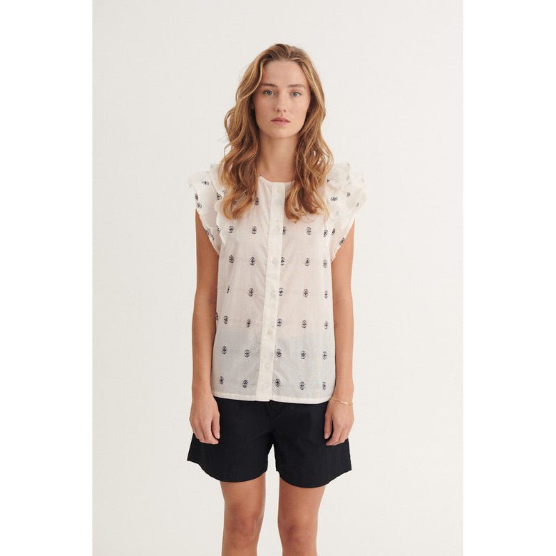 Bluse - Ada - Whisper White/Sky captain - Nordic Home Living