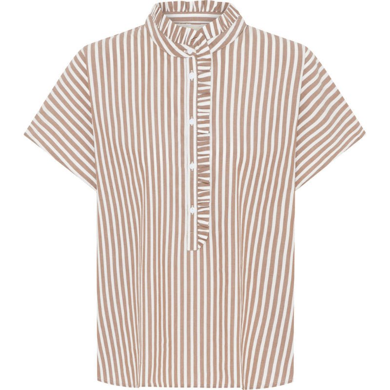 Bluse - Colombo frill - Coffee Wide Stripe - Nordic Home Living