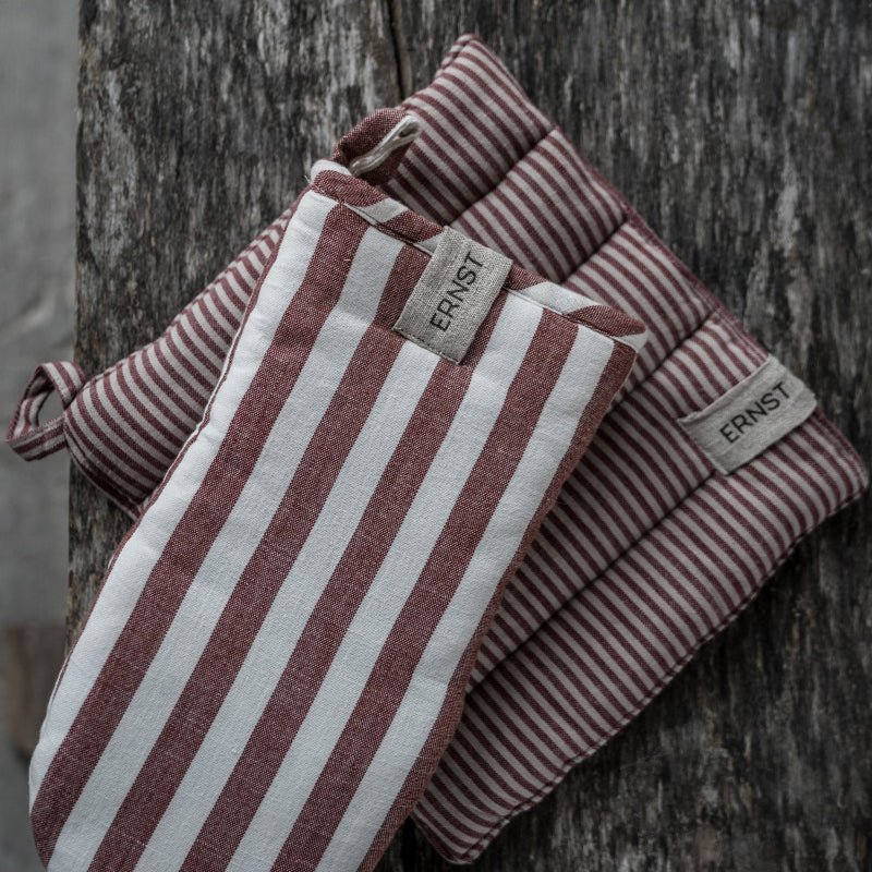 Grydelap - Beige/rød strib - Nordic Home Living