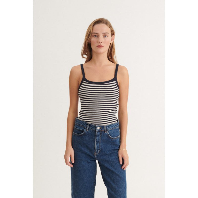 Ludmilla - Stripe Strap top - Birch/navy - Nordic Home Living