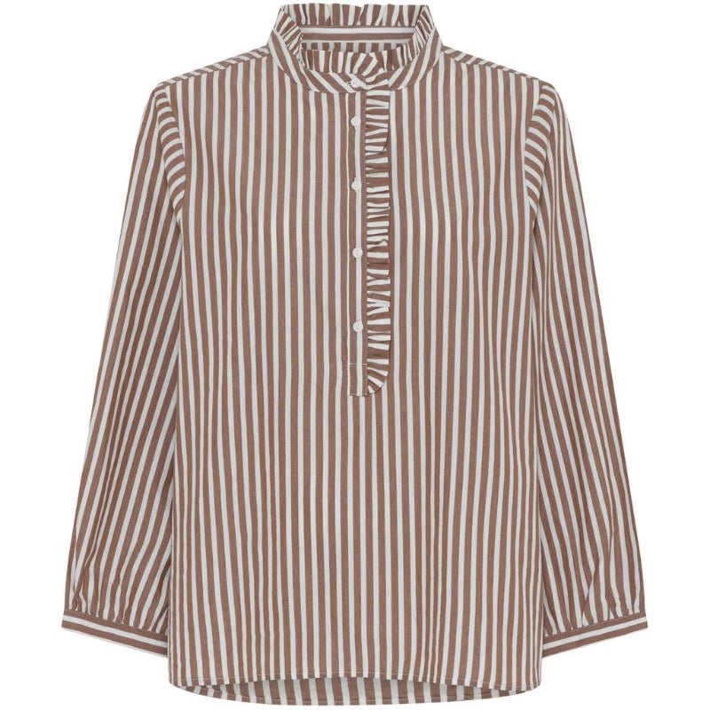Madrid frill - skjorte - Coffee wide stripe - Nordic Home Living