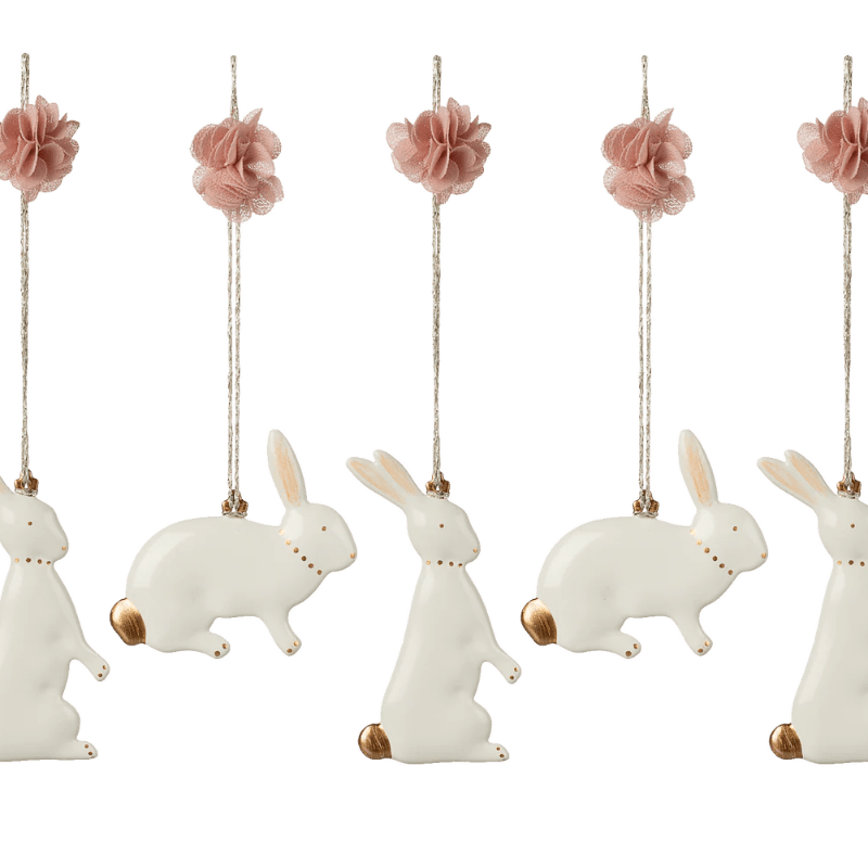 Påskeophæng - kaniner - 5 stk. i æske - rosa - Nordic Home Living