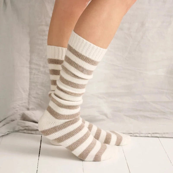 Polar socks - stripe - ecru/ taupe | moshi moshi mind - Nordic Home Living