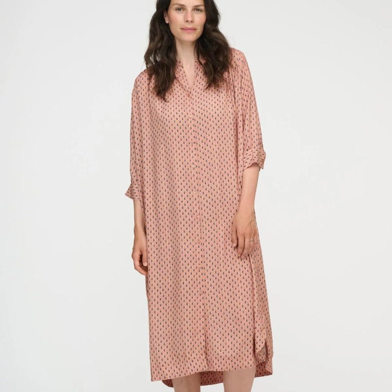 Skjortekjole - Laurella - Flower - Peach/blue - Nordic Home Living