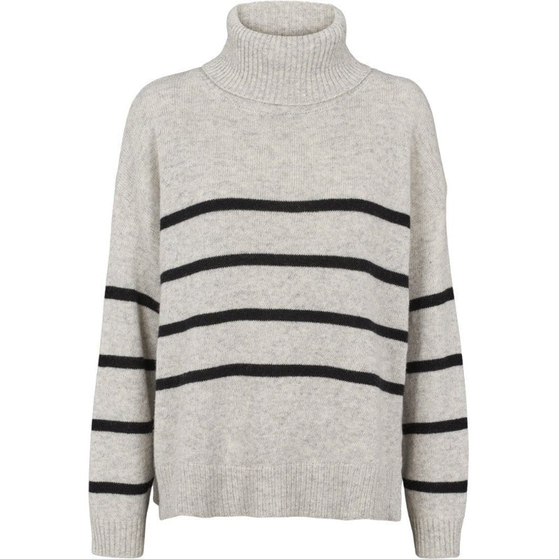 Strik - Lise stripe t - Neck - Light Grey Mel. - Nordic Home Living