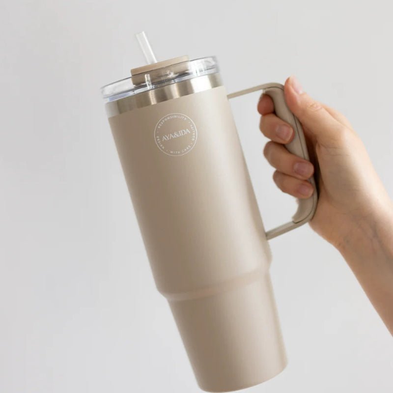 Thermo Cup with Straw - Creme beige - 885 ml - Nordic Home Living