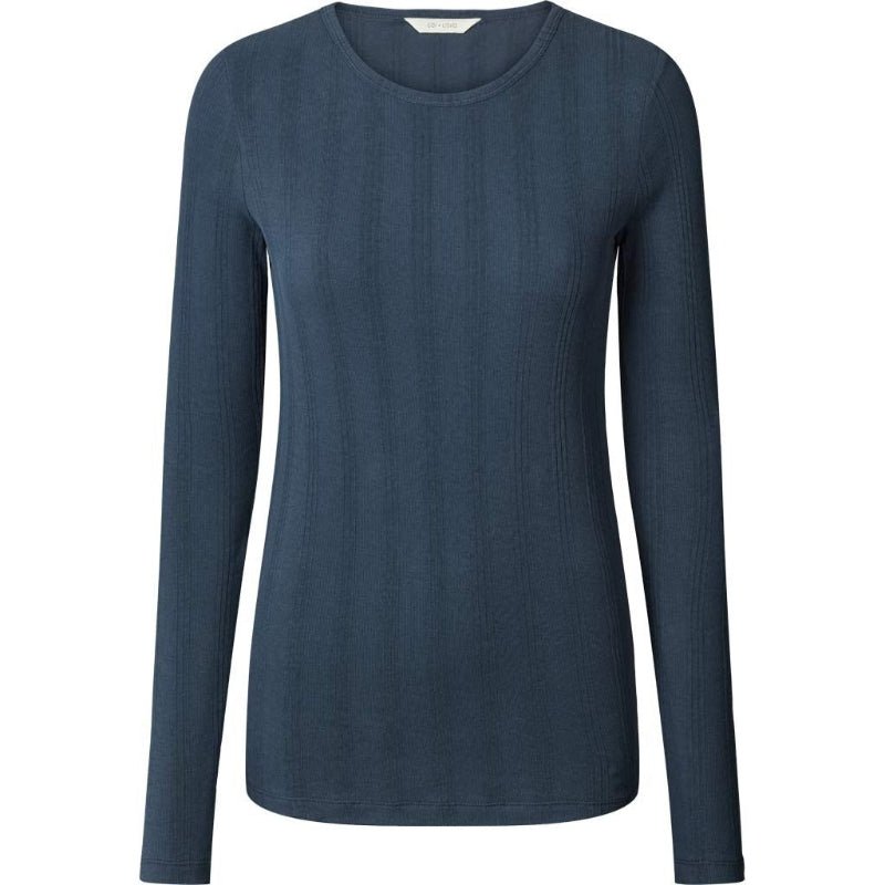 Thyra - L/S Cotton top - Drop needle - Denim blue - Nordic Home Living