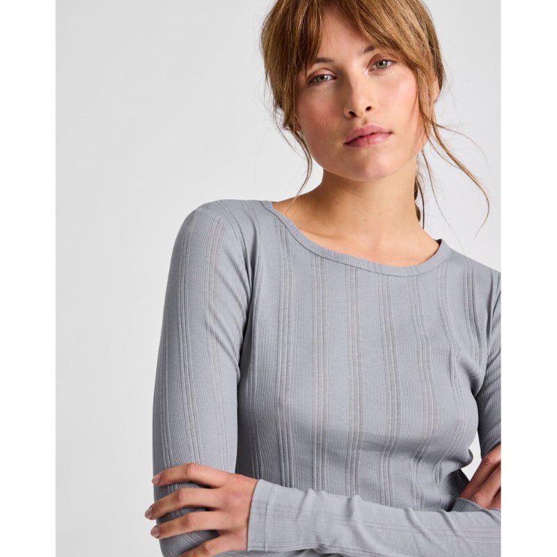 Thyra - L/S Cotton top - Drop needle - Monument - Nordic Home Living