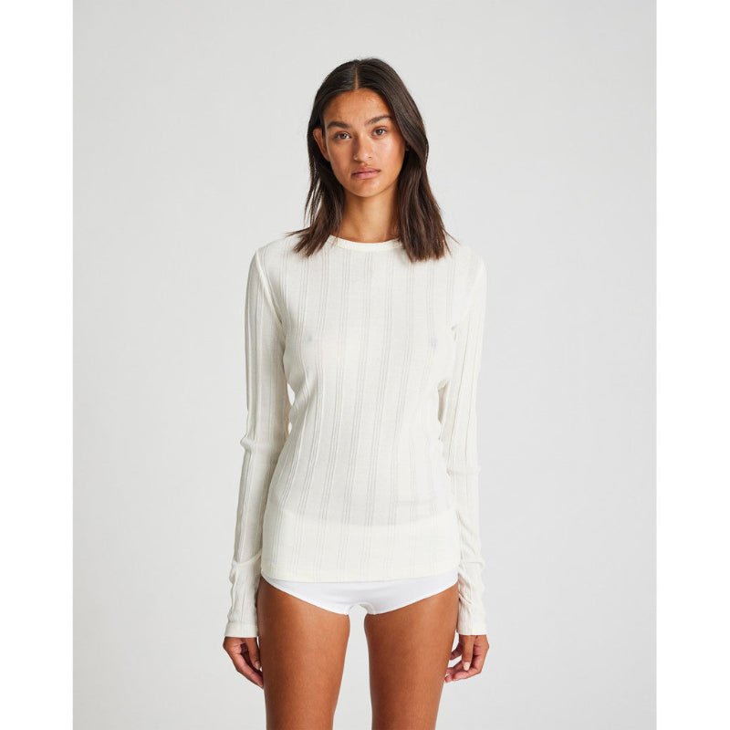 Thyra - L/S Cotton top - Drop needle - off white - Nordic Home Living