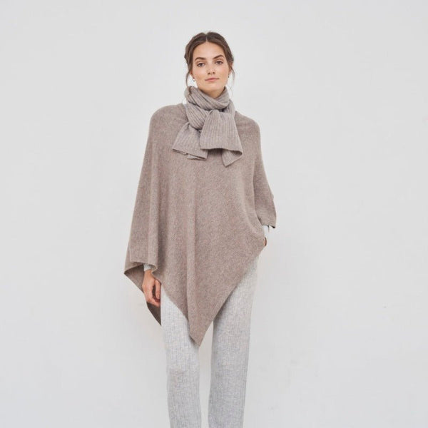 Poncho - Lise - Cashmere - Dark sand meleret | Care By Me - Nordic Home Living